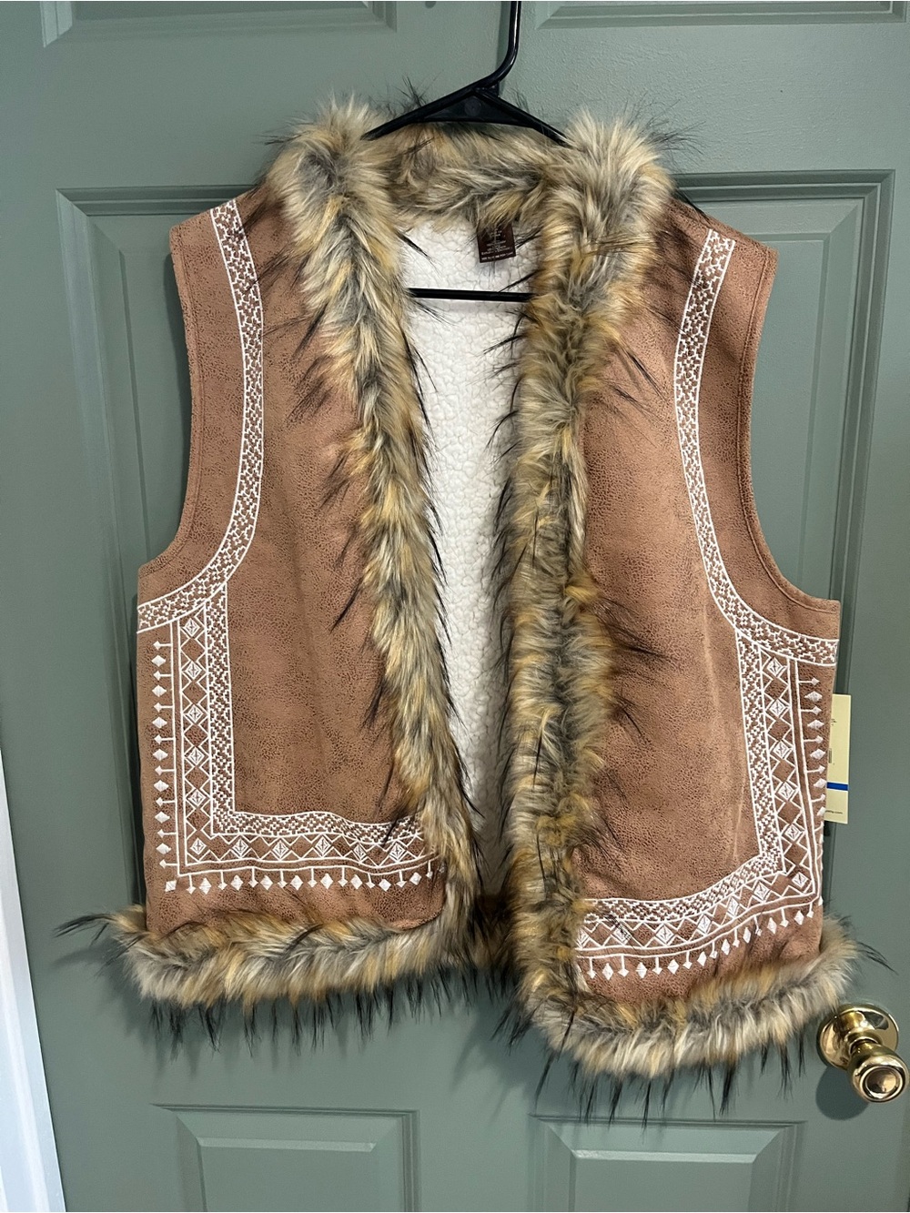 Women’s Faux Fur Trim Brown Suede-Look Vest